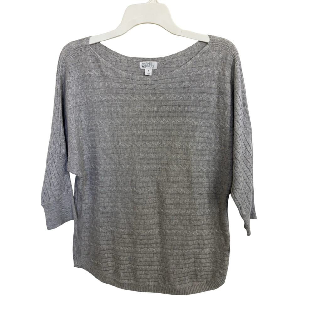 Market & Spruce Cashmere Silk Blend Gray Cable Knit Sweater M Dolman Fisherman